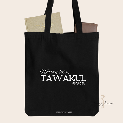 Totebag "worry less, tawakul more"