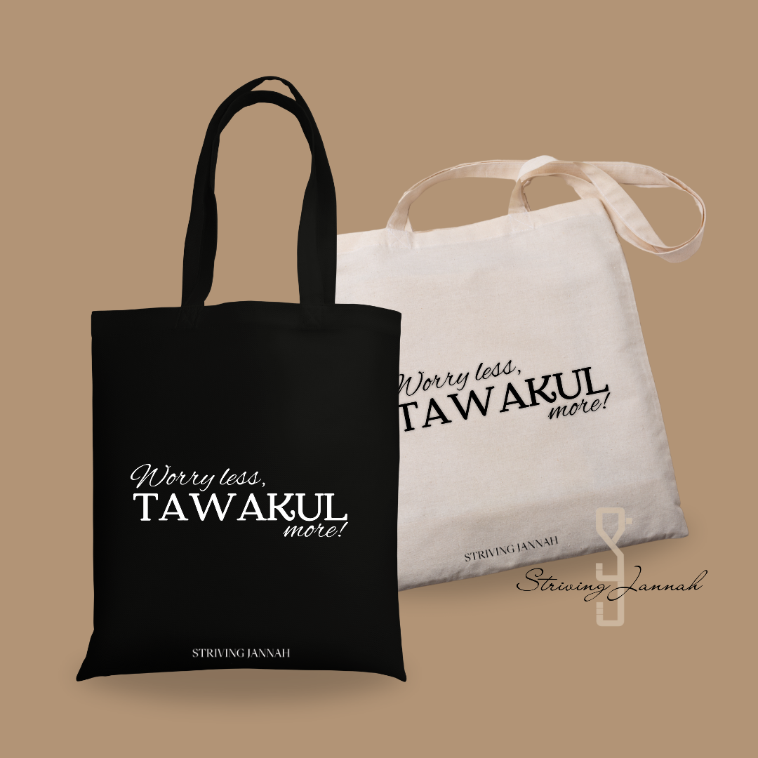 Totebag "worry less, tawakul more"