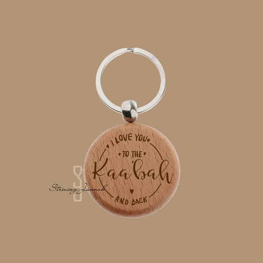 Gegraveerde houten sleutelhanger: "I love you to the Kaa'bah and back"